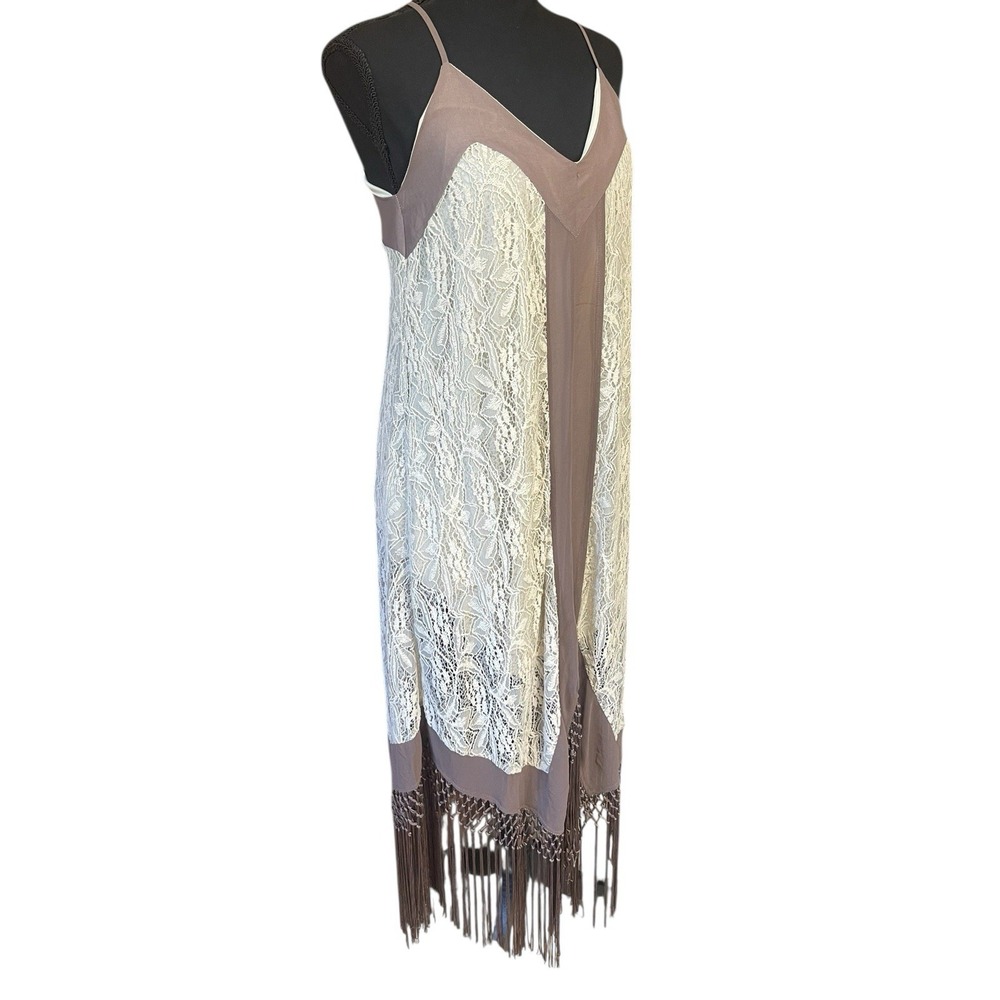 Ryu Lace‎ Fringe Summer Sun Dress Brown And Beige Lined Sundress Small